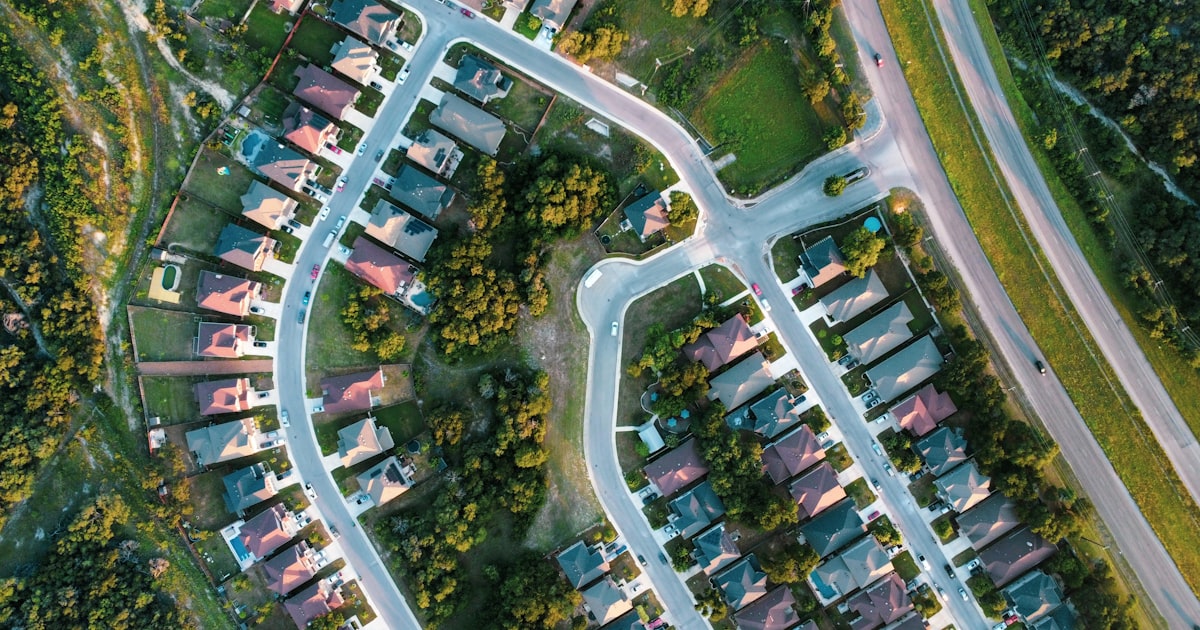 Aerial view of suburban real estate development in the United States