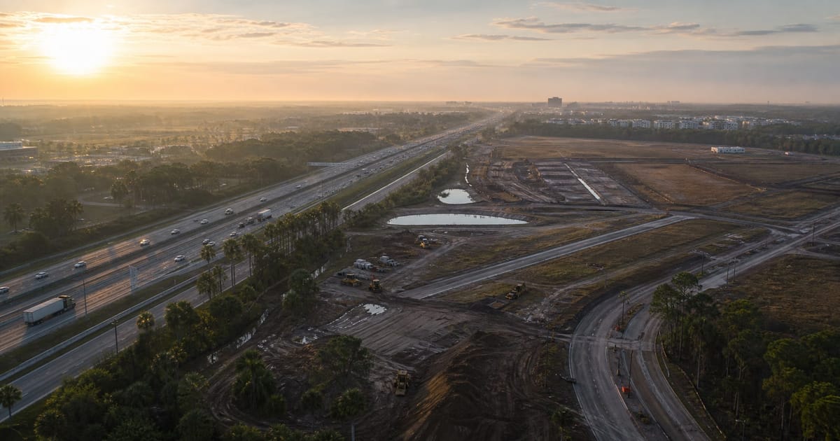 Fotografía editorial ilustrando: Por Qué los Terrenos en los Corredores Interestatales de Florida son la Inversión Más Inteligente de 2025