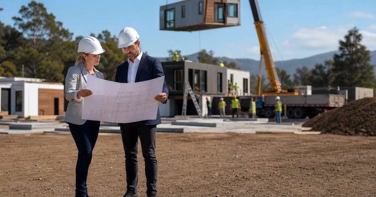 Fotografia editorial ilustrando: Por Que a Construção Modular É o Investimento Imobiliário Mais Inteligente de 2026